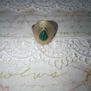 Gold Tone Ring with Malachite Stone